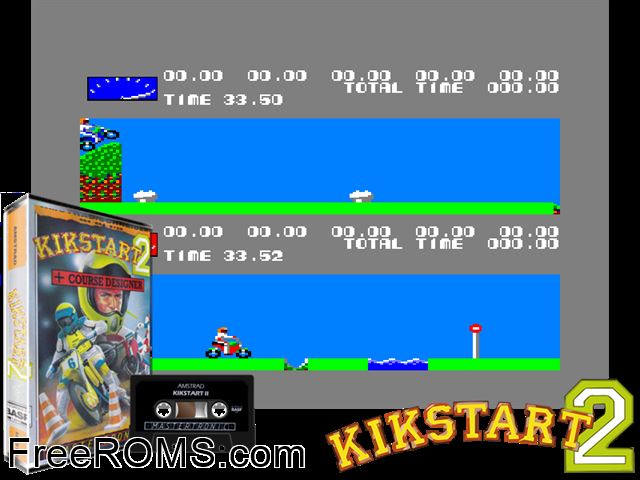 Kikstart II (UK) (1988) [a1] Amstrad CPC game showing 3D box cover and gameplay screenshot